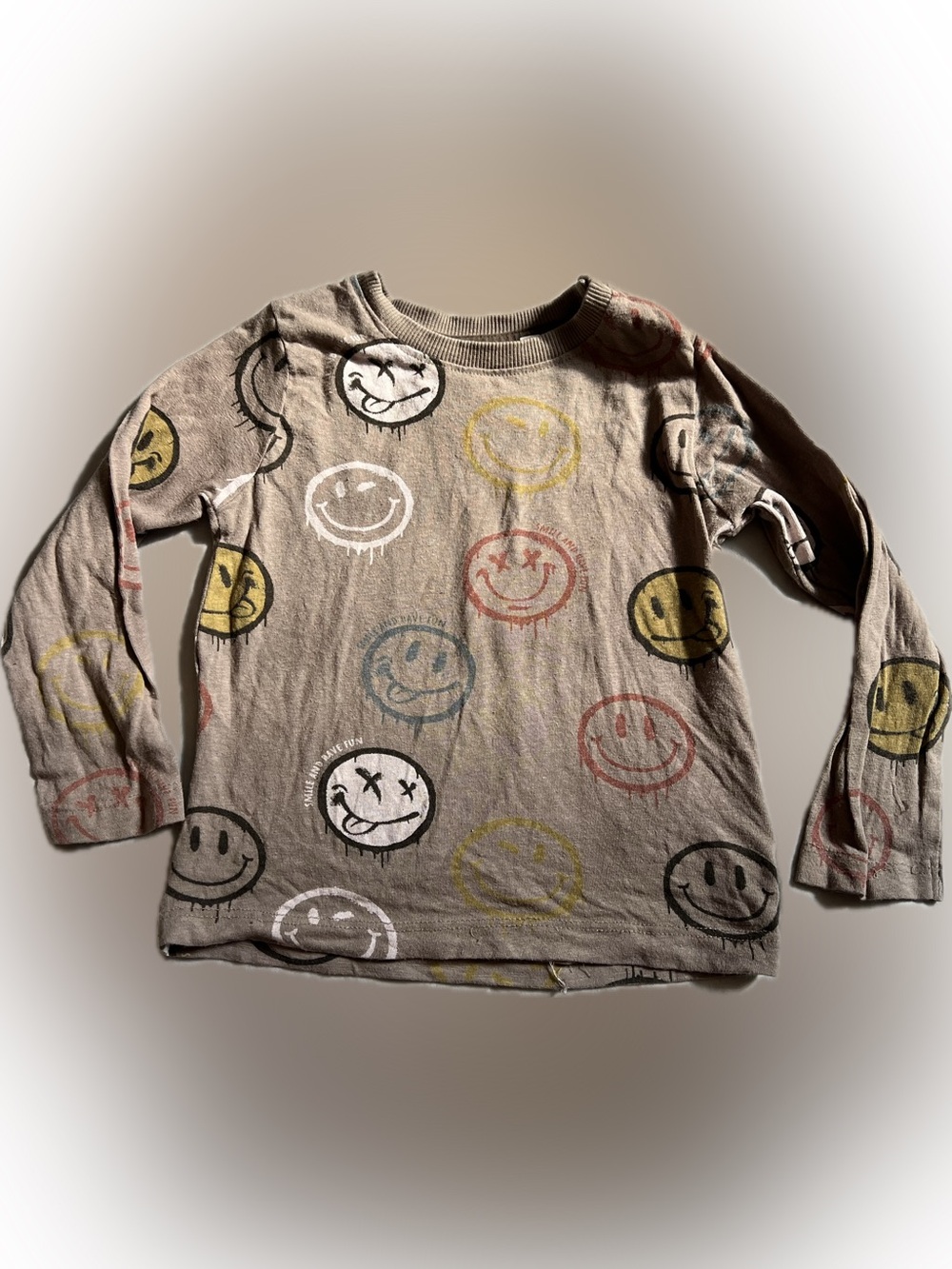MINYMO Kids Taupe Short-Sleeve Smiley Graphic Tee